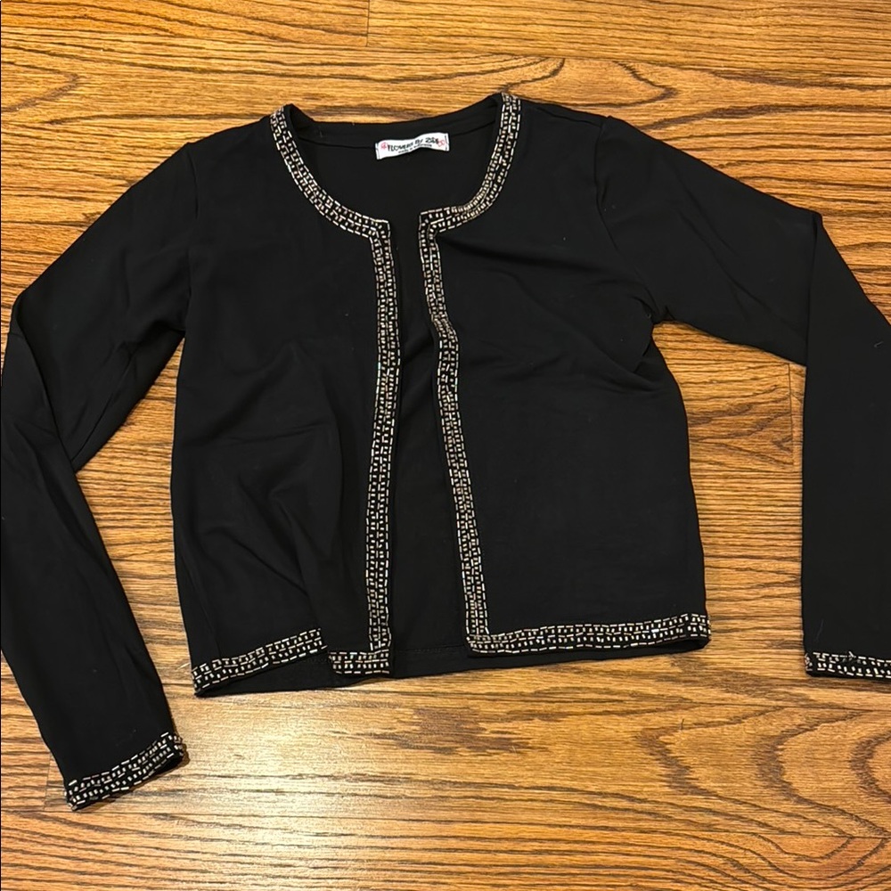 Flowers by Zoe Girls Black Rayon Duster Cardigan Beaded Jacket Sz XL
